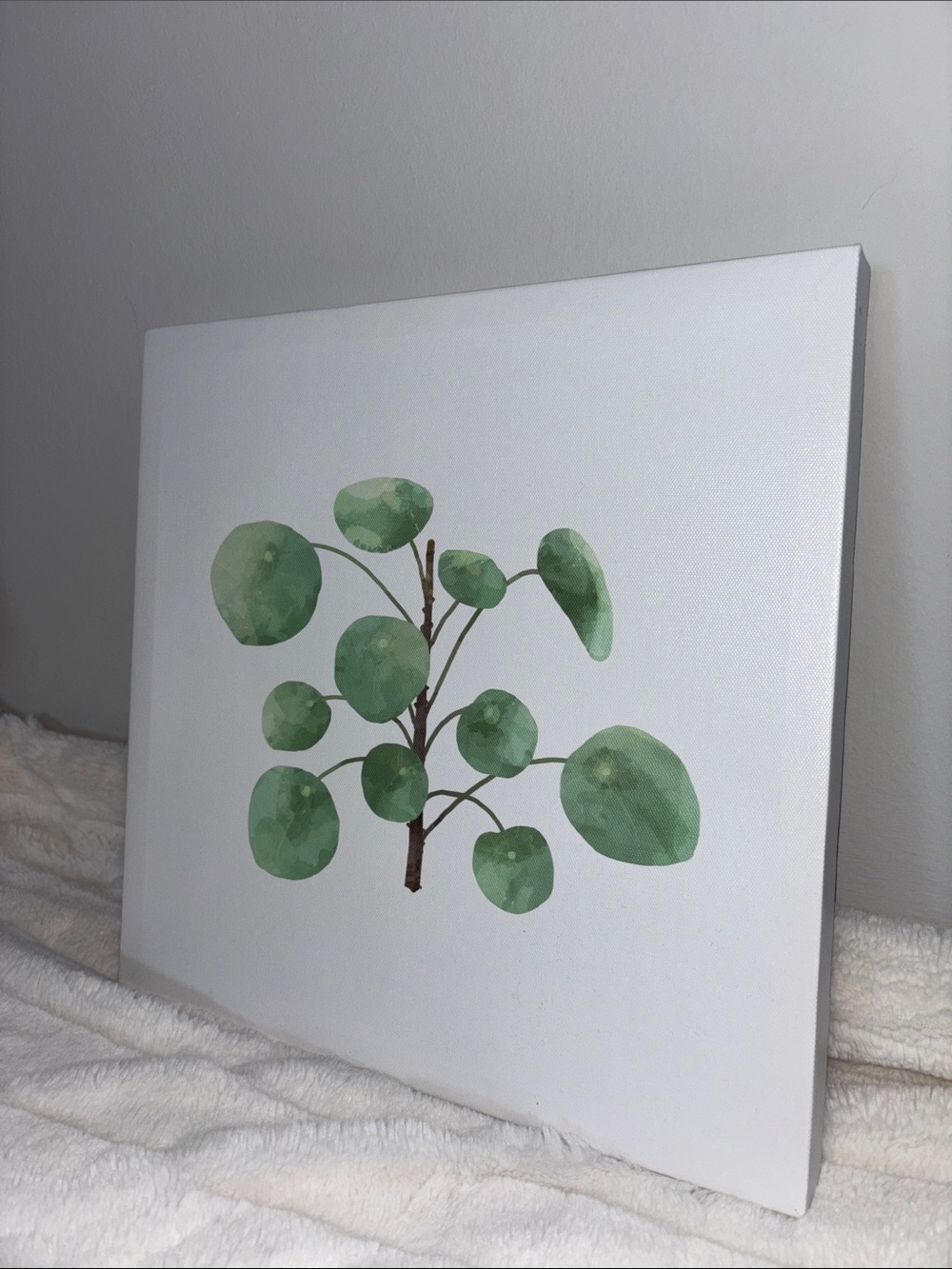 Green Watercolor Pilea Canvas Art